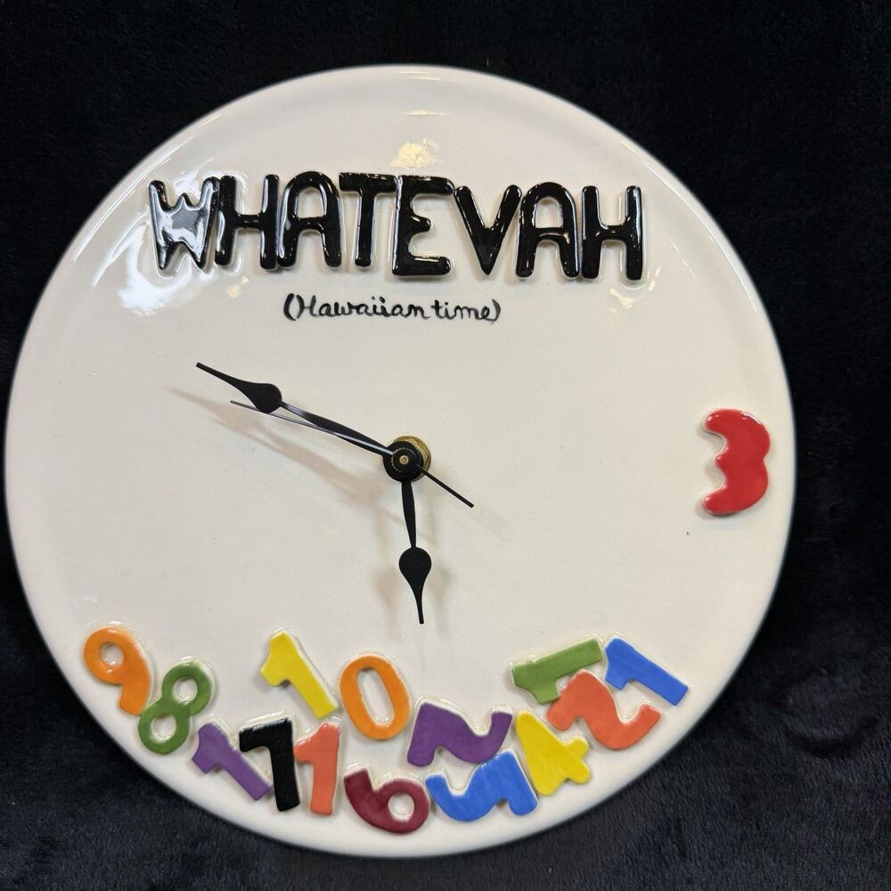 Whatever Clock Hawaiian Time Scrambled Numbers Ceramic Wall Battery Operated 7.5